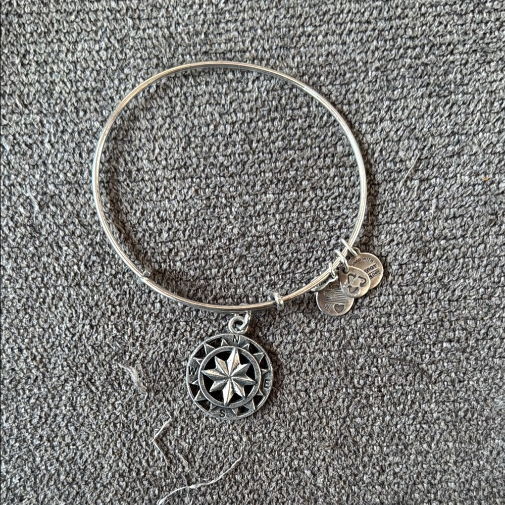 Silver Compass Charm Bangle Bracelet; Alex and Ani in silver